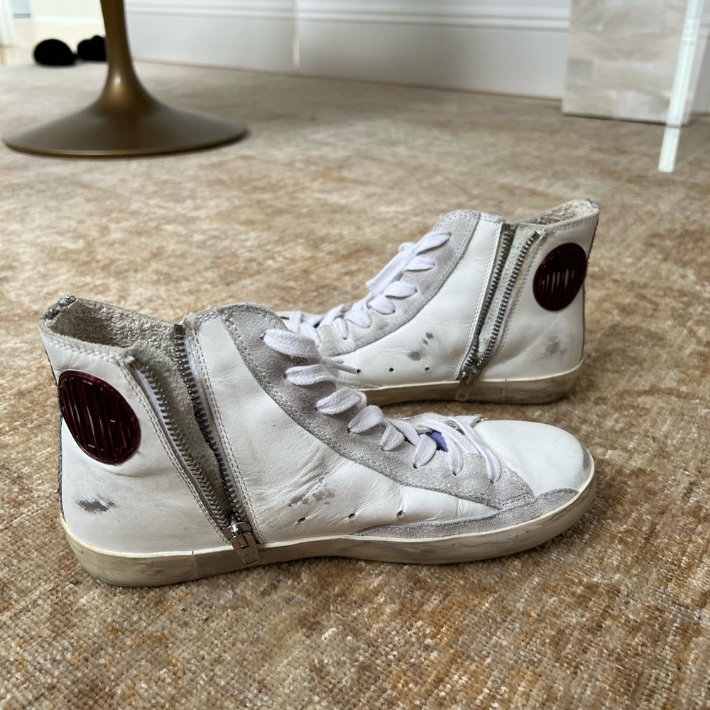 Women's White and Pink Star High-Top Sneakers